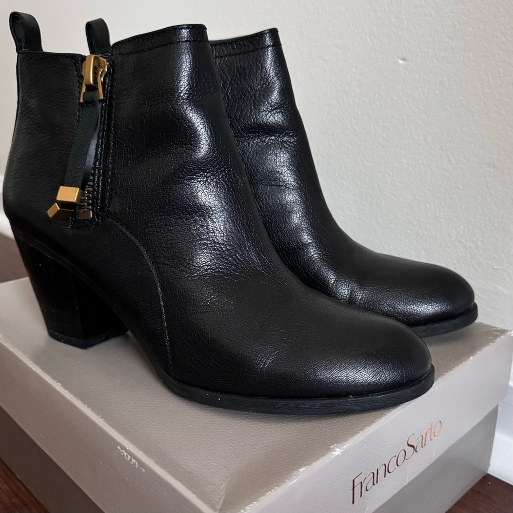 Franco Sarto Diana Black Leather Ankle Boots
